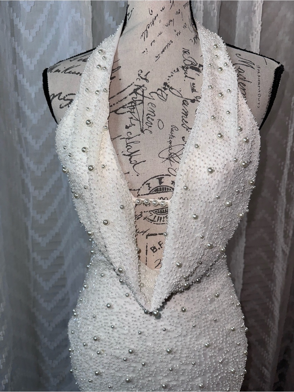 Oh Polly White Pearl-Embellished Cowl Neck Mini Dress - Picture 10 of 16